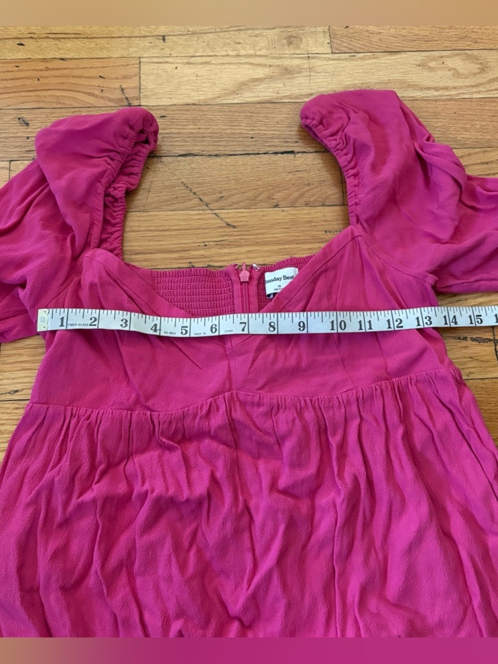 Aritzia Sunday Best Pink Mini Dress Puff Sleeve Smocked Back Size M - Picture 2 of 8